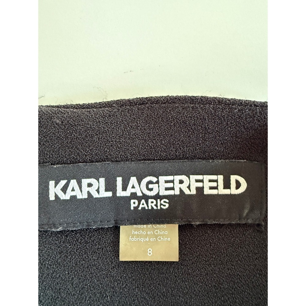 Karl Lagerfeld Paris Black Shift Dress Button Detail Short Sleeve Size 8 - Picture 2 of 10